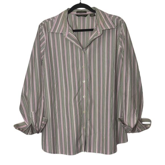 Eddie Bauer button up Woman's size XL 100% cotton striped pink white green - Picture 1 of 16